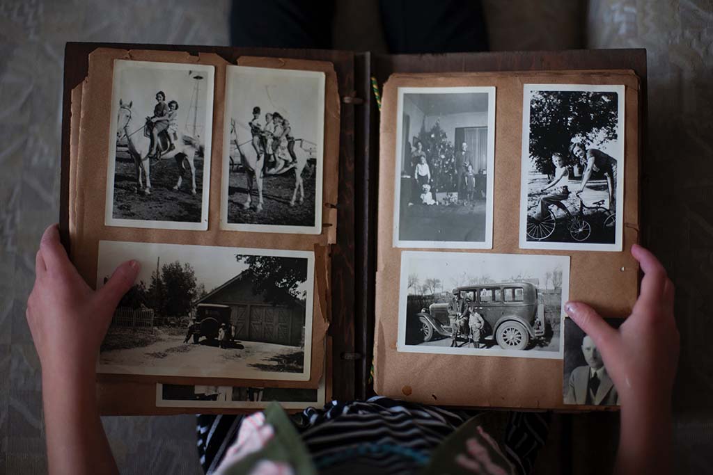 person viewing photo album
